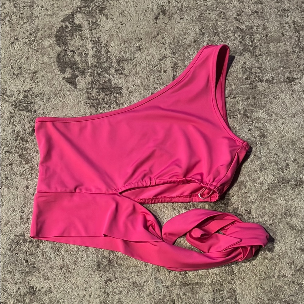 Pink One-Shoulder Crop Top with Tie